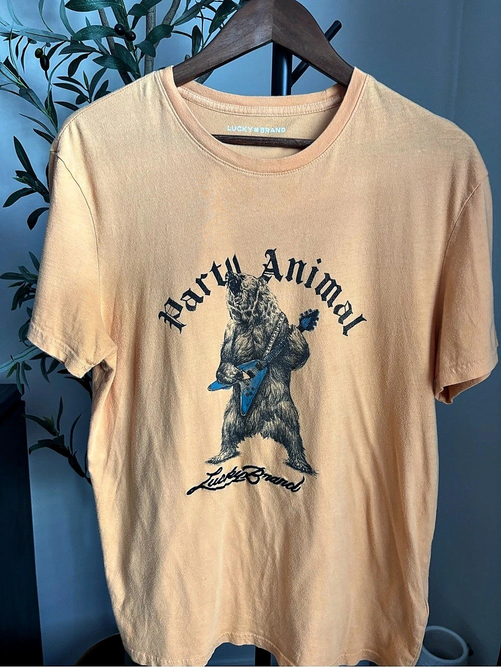 Lucky Brand Party Animal Graphic T-Shirt Orange Medium